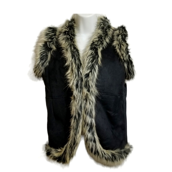 Faux Fur Trim Black Fairweather Small Vest - Picture 1 of 12